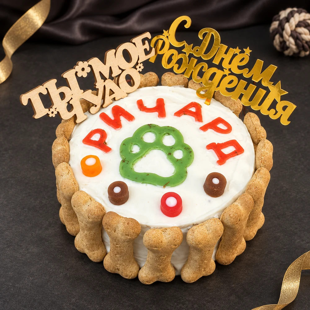 Торт круглый именной с косточками/лапками 750 грамм